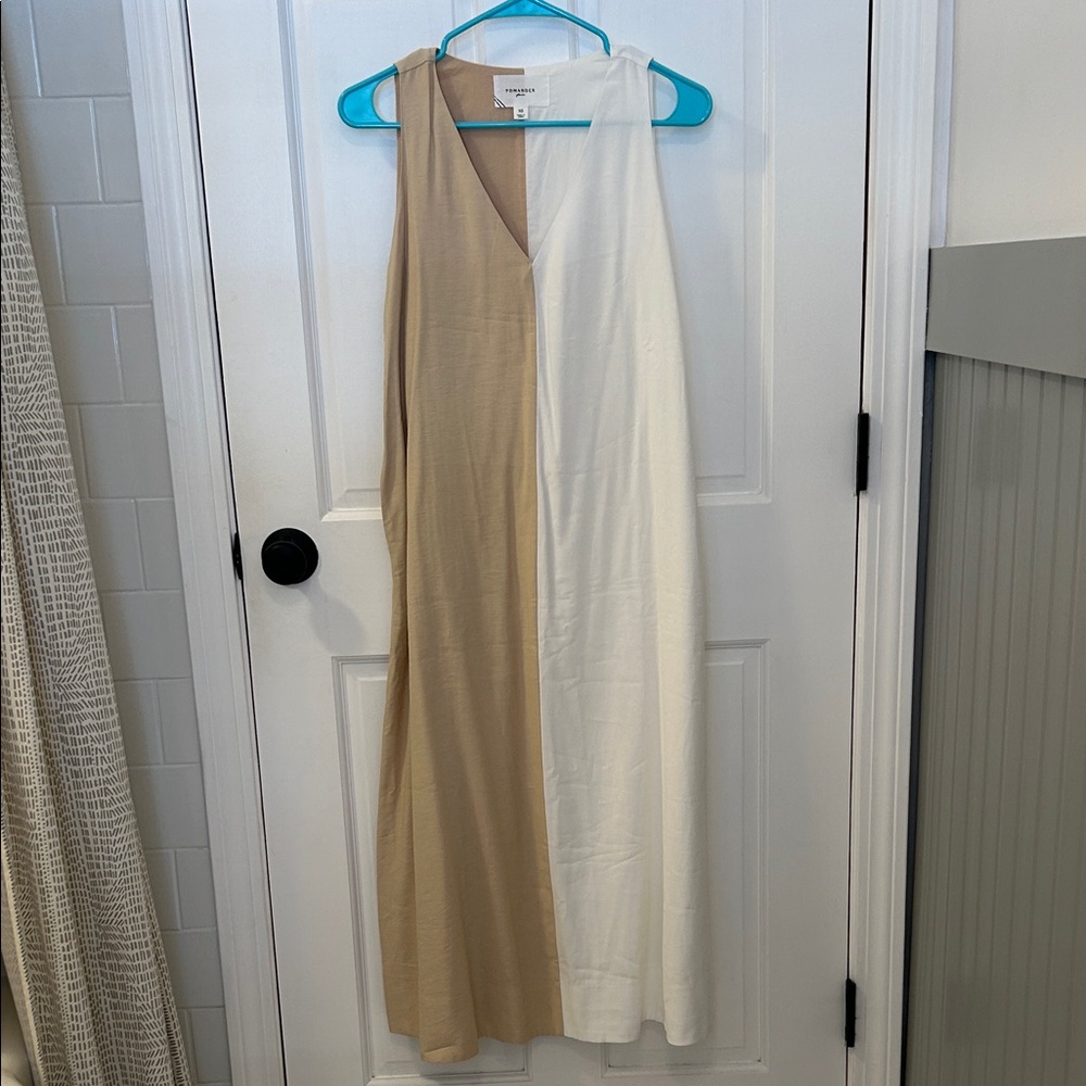 Pomander Place Beige and White Midi Dress
